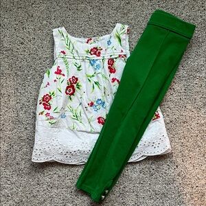 Janie and Jack Floral Top and Green Leggings Set